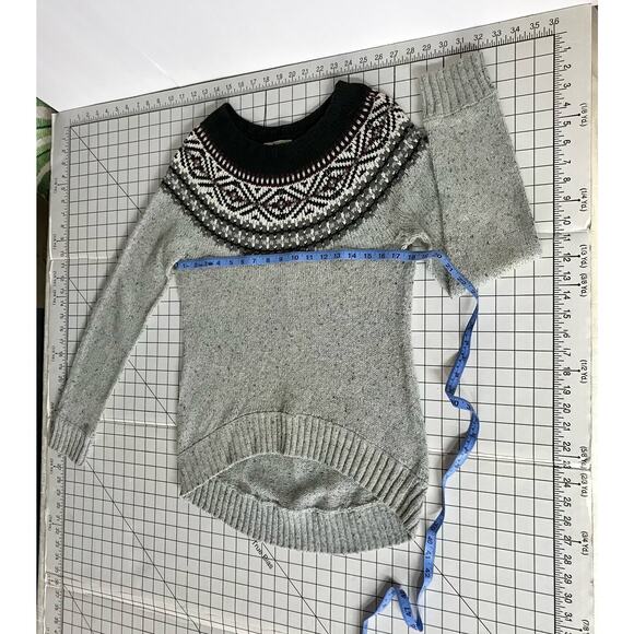 G H Bass Vintage Fair Isle Rustic Black Gray Scoop Neck Pullover Sweater Women M - Picture 8 of 10